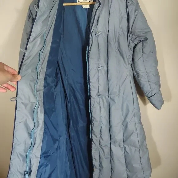 Woolrich Womens Down Coat Size Small Blue Puffer Toggle Vintage Long Jacket - Picture 7 of 12